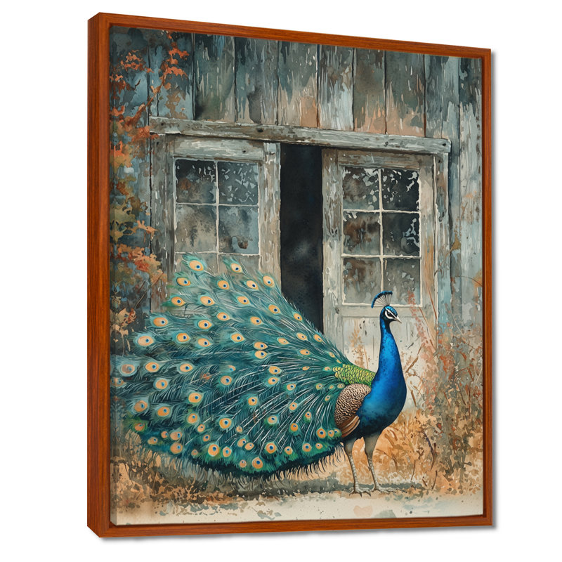Hyler Peacock at the Farm Garden IV - Bird, art mural, Brun, Impression encadrée flottante, H 44 po x l 34 po