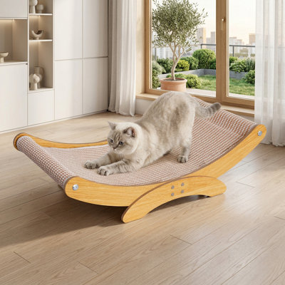 Cat Scratcher Lounger Bed, 23.6 Inch Natural Sisal Scratching Board with Wood Frame, Modern Cat Hammock, Easy Assembly