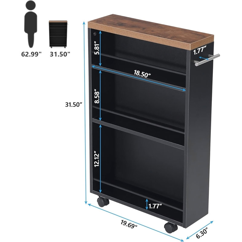 Chariot de rangement étroit de 51 cm (20 po) – Chariot de cuisine utilitaire à roulettes étroit à 4 niveaux avec roues et poignée
