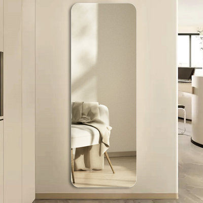 56X15inch Silver Mirror, 5Mm, -Proof, Strong Reflection, Clear Image, For Hair Salon, Closet, Door, Lobby, Hallway, Dressing Area Round-Angle 56X15inch, 5Mm Silver, Picture, Bedroom, Hotel, Office,