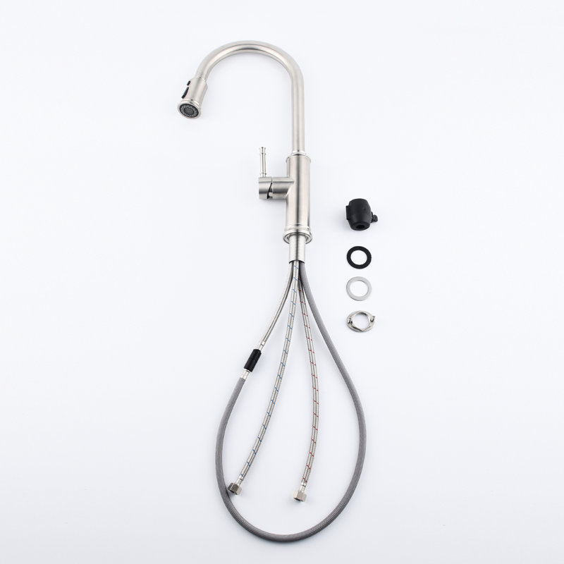 Brushed Nickel Pull Out Spray Kitchen Faucet, Stainless Steel Quality Assurance, 360 Rotating Nozzle For Comfortable Water Flow, Corrosion And Rust Surface Treatment, Single Handle Temperature