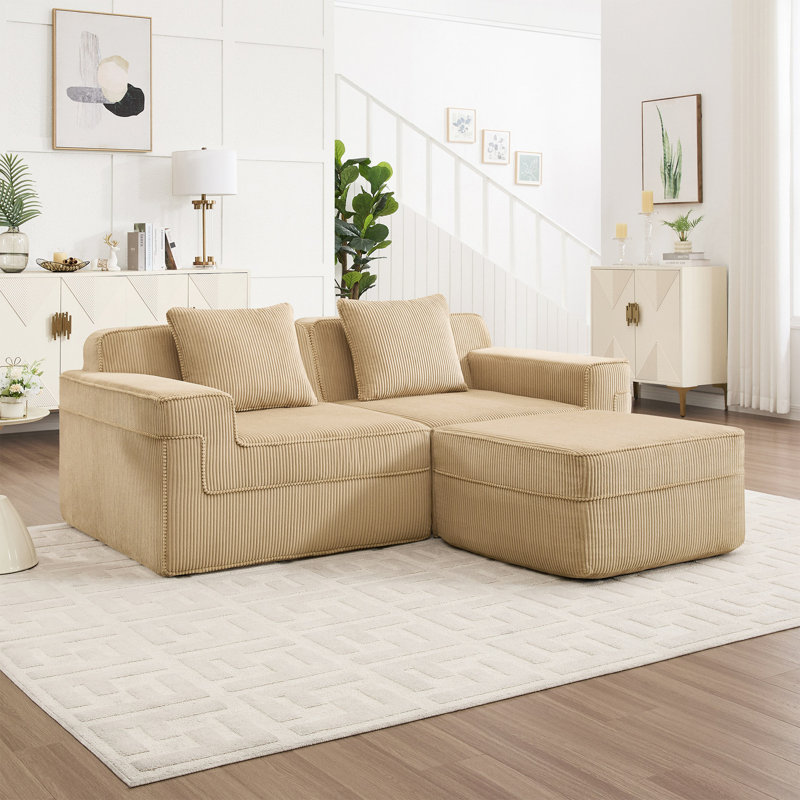 Canapé modulaire modulaire sans os, canapé modulaire Cloud avec assise profonde, canapé modulaire moderne avec coussins décoratifs et repose-pieds mobile, tissu en velours côtelé