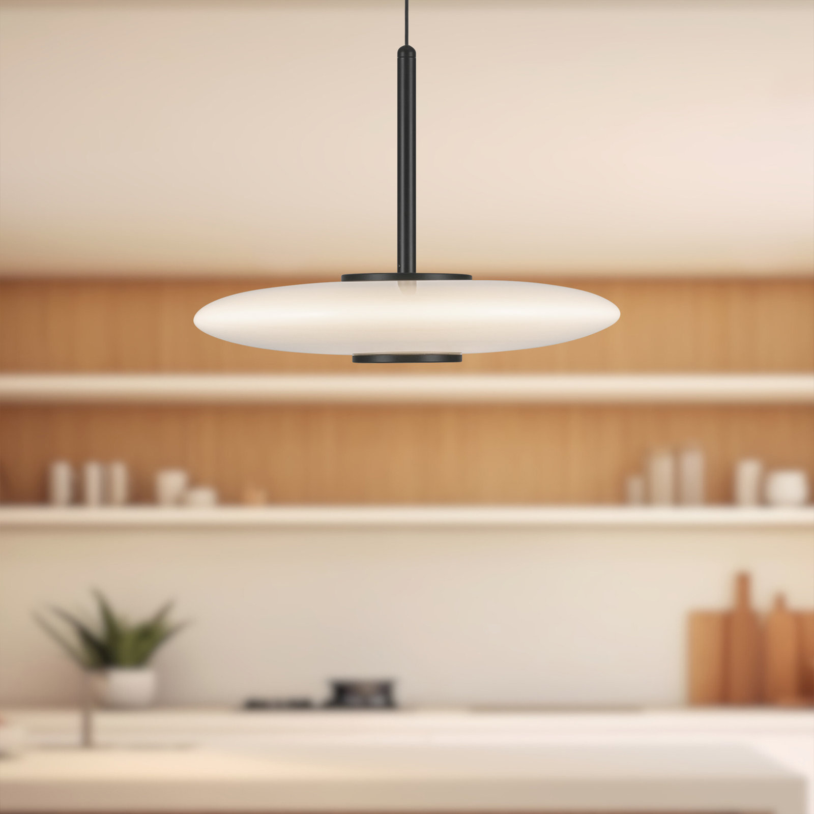 Harden 17-In Glass LED Pendant, Glossy Opal, Black