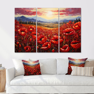 Red Crimson Floweret Garden Serenade - ensemble d'art mural floral
