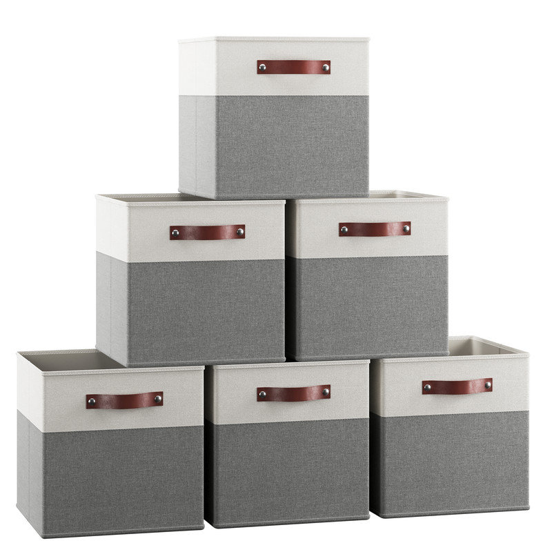 Ensemble de bacs de rangement en tissu, Blanc / gris, H 11 po x l 11 po x P 11 po