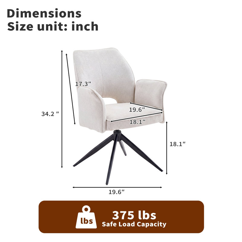 Fabric Dining Chair Set Of 2 Modern Soft Cushioned Rotating Dining Chairs, Comfortable Backrest Armchair, Kitchen/Living Room/Home Office Wheelchair, White