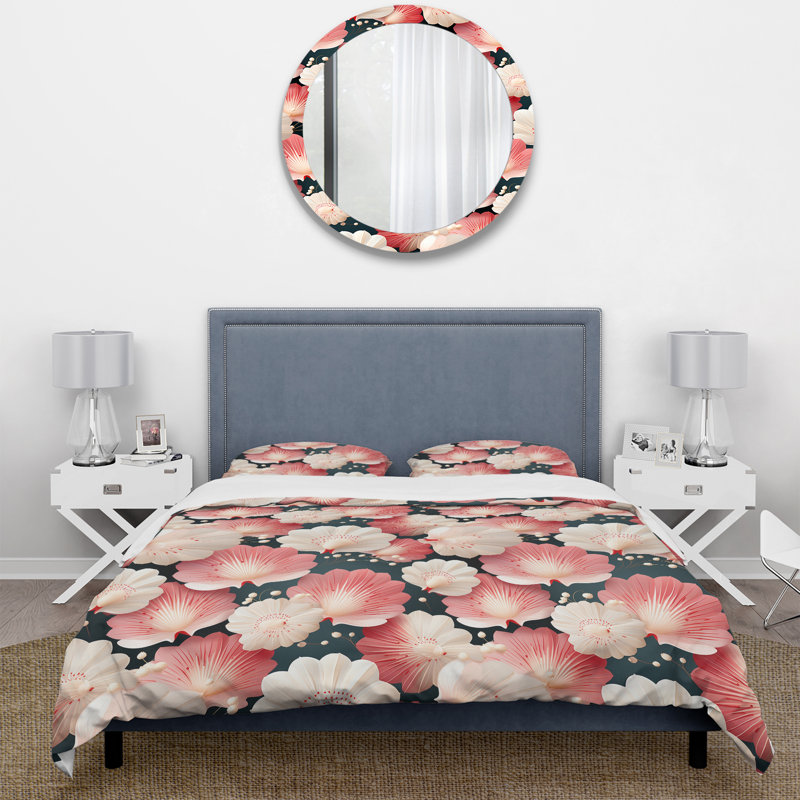 Ensemble de housse de couette rose à motif de coquillages Delight, Housse de couette simple + 1 taie décorative stan