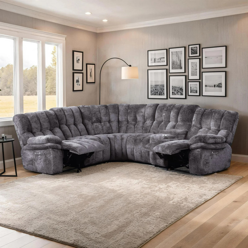 89.4" W Transitional Power Sectional, Dark Gray, Gray