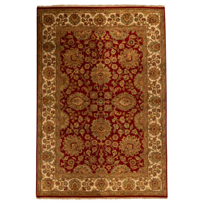Hand Knotted Wool Oriental Area Rug in Red And Ivory