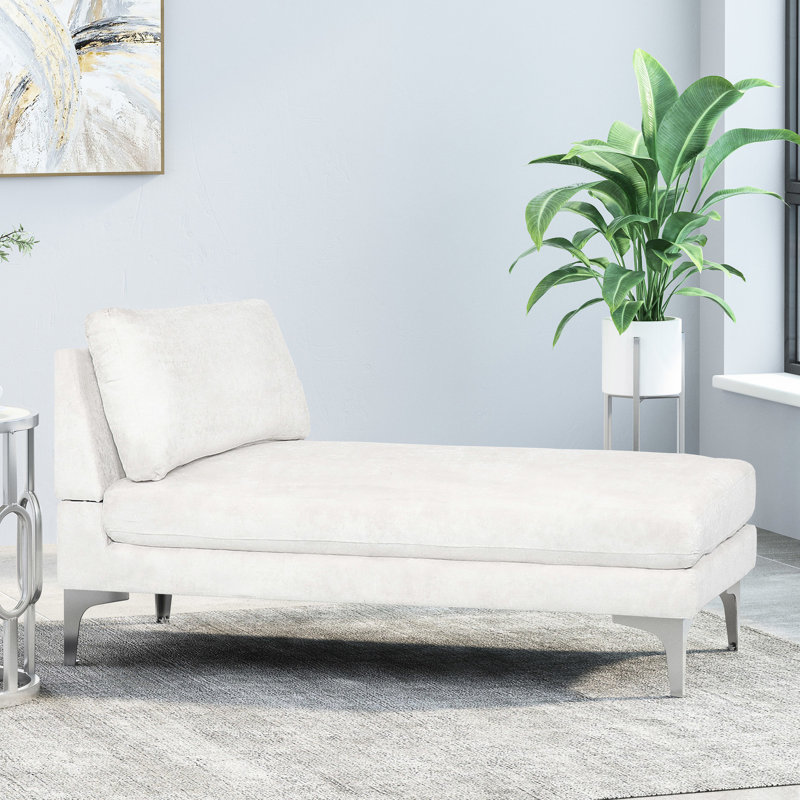 Chaise longue gracieuse en tissu, 66 po Profondeur, 29,5 largeur, hauteur 32,5 avec tissu lisse et fin, P 64,09 po x l 30,11 po H 32,02 po