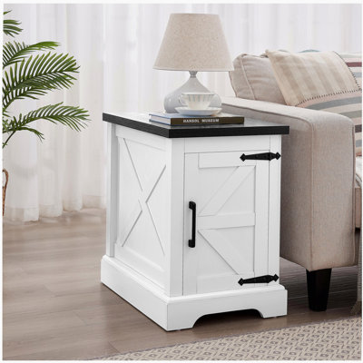 Armoire de chevet Farmhouse: armoire de chevet rectangulaire avec porte de grange et tablette de rangement réglable
