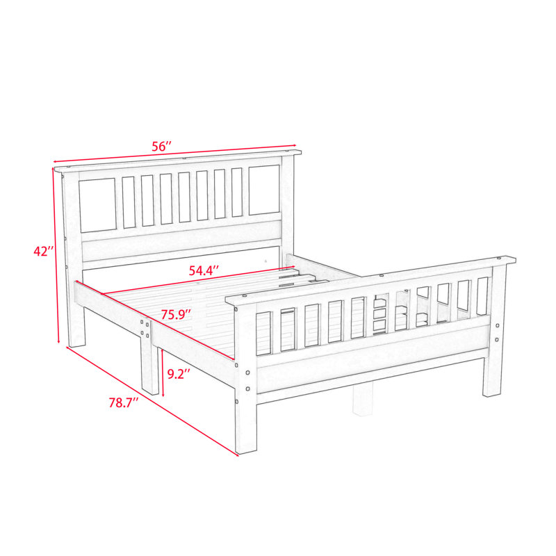 Lit plateforme en bois avec tête de lit, Blanc, Complète
