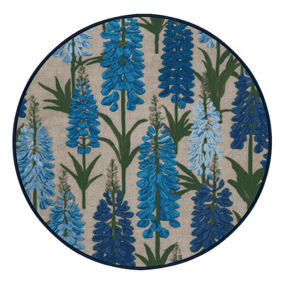 Machine Washable Botanical Blue Area Rug