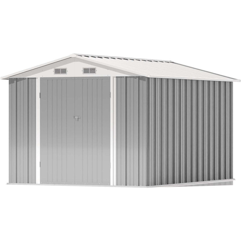 8 Ft. W X 10 Ft. D Metal Storage Shed With Frame, Gray/White