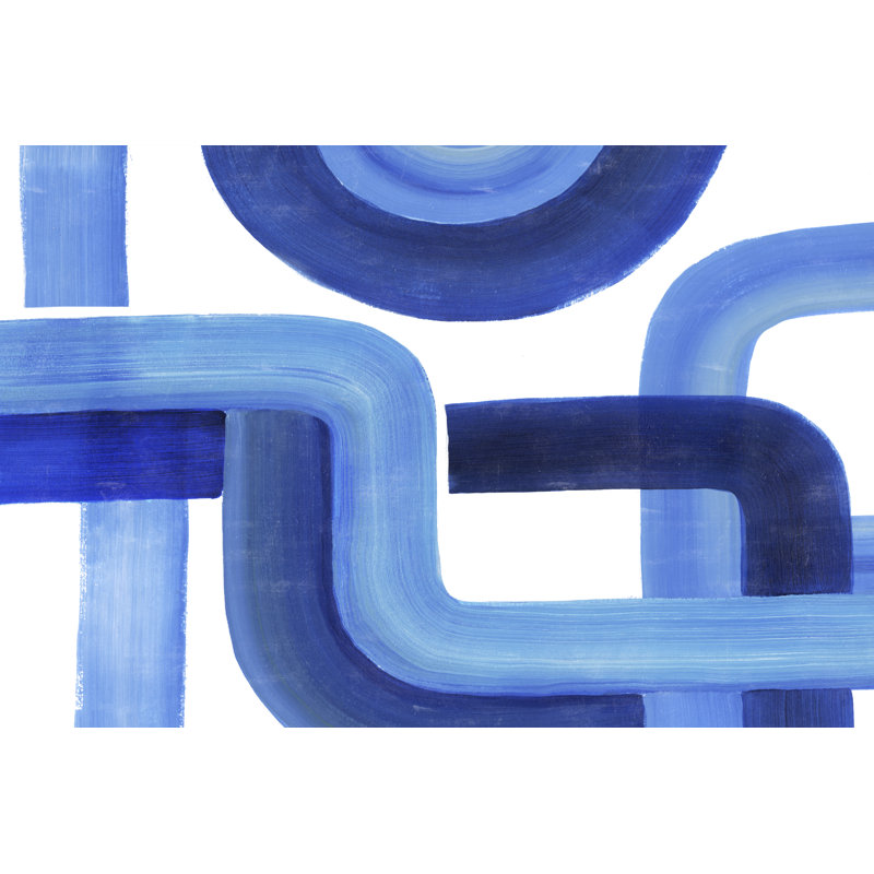 Woven Cobalt II by Grace Popp - Painting, 20cm H x 30cm W, Black Floater Framed