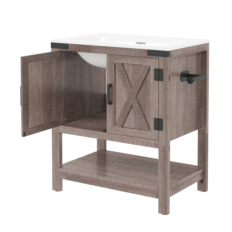 Meuble-lavabo simple avec rangement Chimira, gris rustique, Gris, 24"