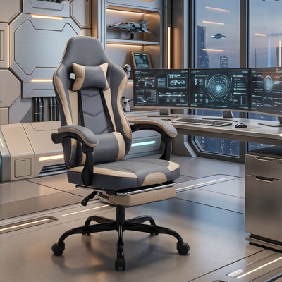 Fauteuil de jeu ergonomique avec repose-pieds, support lombaire massant et repose-pieds rétractable, chaise de bureau