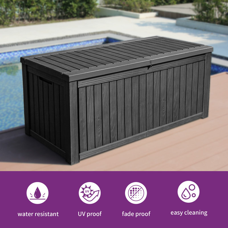 YITA 150 Gallon Large Outdoor Storage Deck Box with Built-in Divider, Black