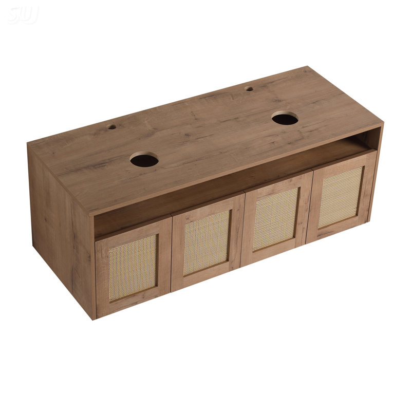 Armoire de salle de bain écologique de 48 pouces avec 4 portes à fermeture douce, conception flottante pour salle de bain moderne (meuble-lavabo seulement)