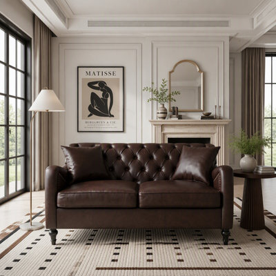 PU Leather Loveseat Sofa, Tufted 2-Seater Couch with Solid Wood Frame & Birch Legs, Upholstered for Living Room, 3 Colors Available