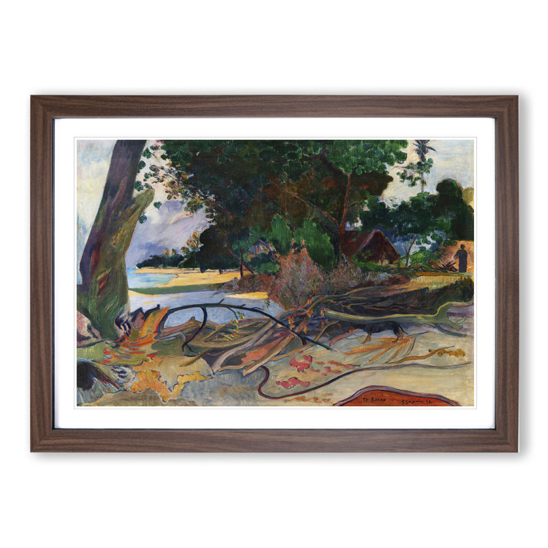 The Hibiscus Tree by Paul Gauguin - Picture Frame Painting, 48cm H x 65cm W x 2cm D, Walnut