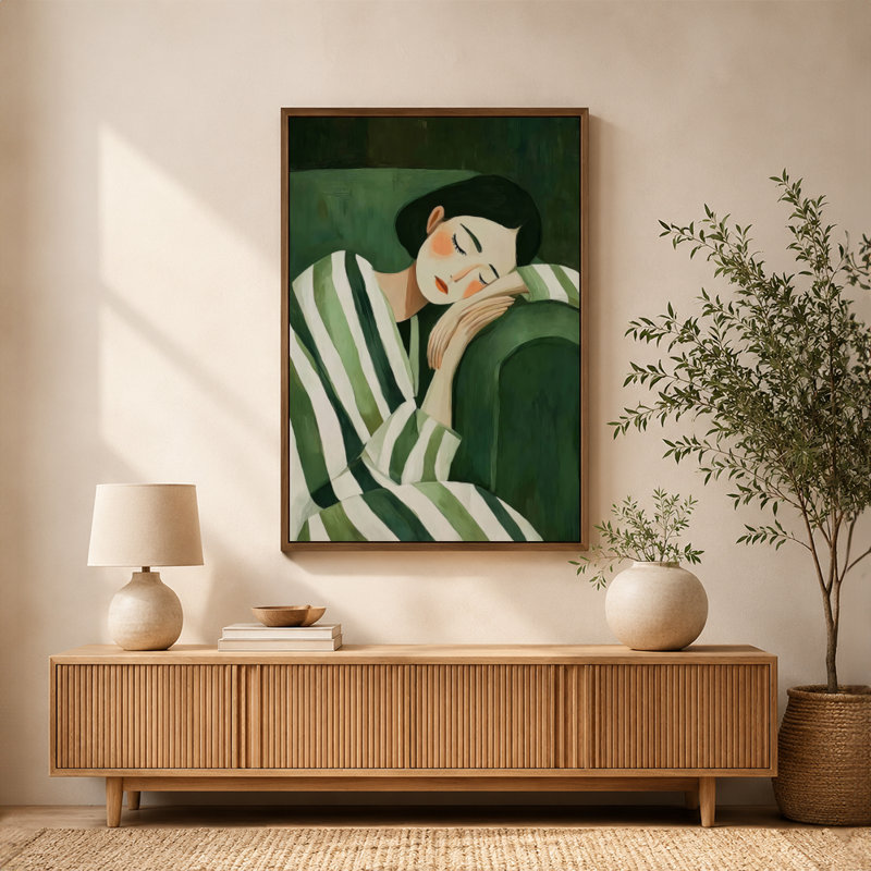 Art mural en toile rayée avec cadre flottant, prêt à accrocher, 20 x 30 po, Brun