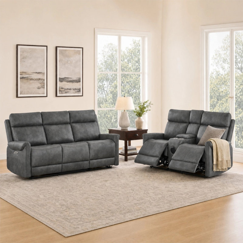 Canapé inclinable électrique 65,0 po à 2 sièges avec deux crochets muraux 65 po Bluetooth, Cremay Grey