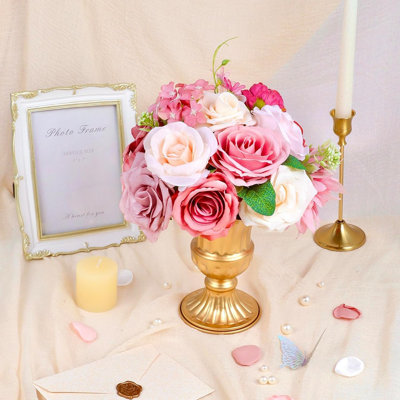 Rose Artificial Flowers Combo, Pink Flowers Dusty Rose Silk Flowers With Stems For Diy Bridal Wedding Bouquets Floral Arrangements Table Centerpieces Party Baby Shower Home Decor