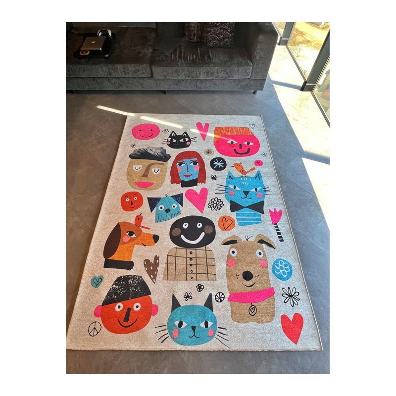 Tapis cubique moderne à petits visages lavable à la machine, Rectangle 3 pi 11 po x 5 pi 11 po