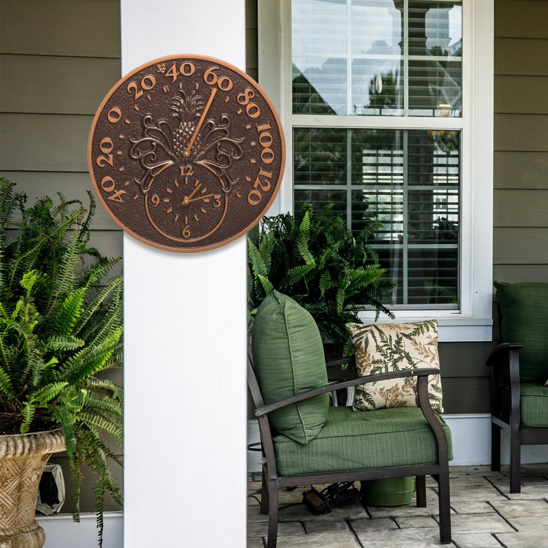 Horloge murale d’intérieur/extérieur d’ananas et thermomètre