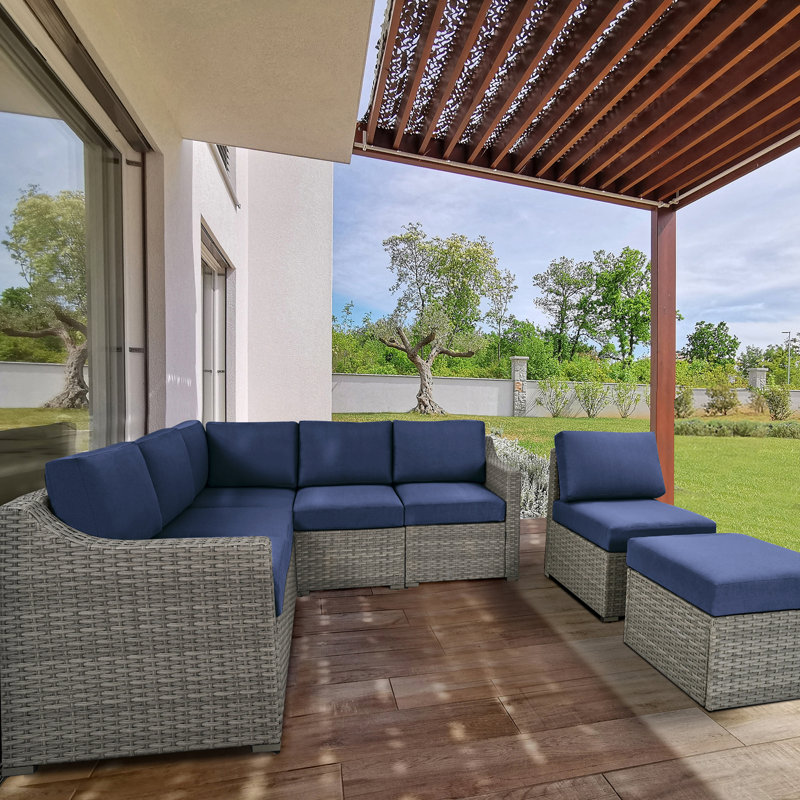 Modular Patio Conversation Set with Cushions, Gray, Blue