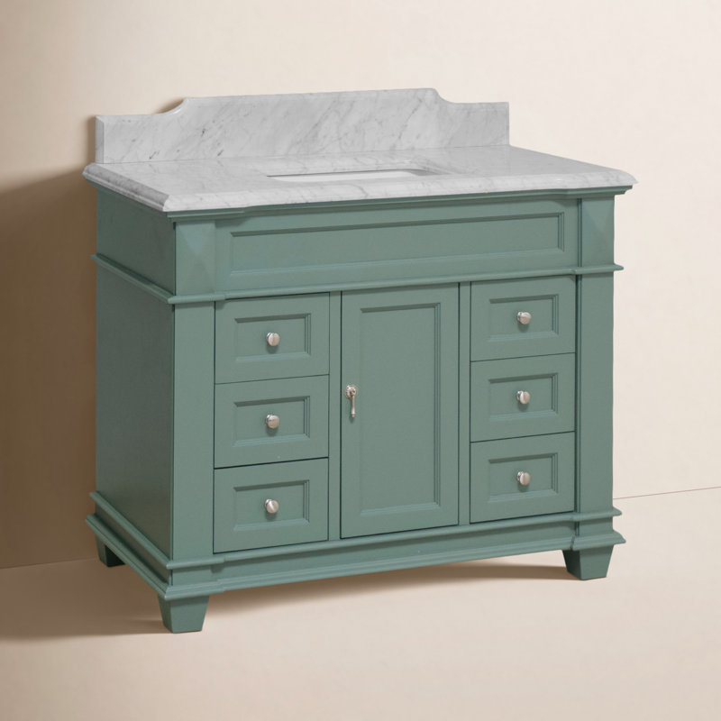 Ensemble de meuble-lavabo simple 42 po Ensa, Marbre de Carrare, Vert sauge