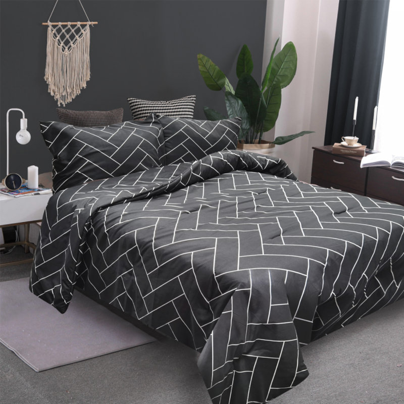  Ensemble d'édredon noir en microfibre, Édredon pour très grand lit + 2 très grandes ta