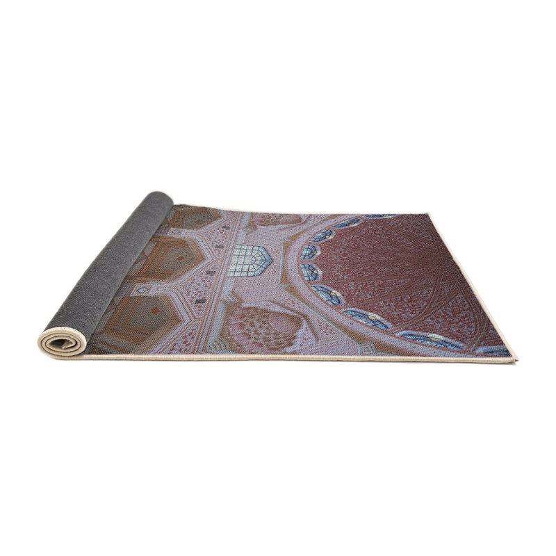 Tapis brun / rouge en laine et polyester tissé à la machine, Rond 4 pi
