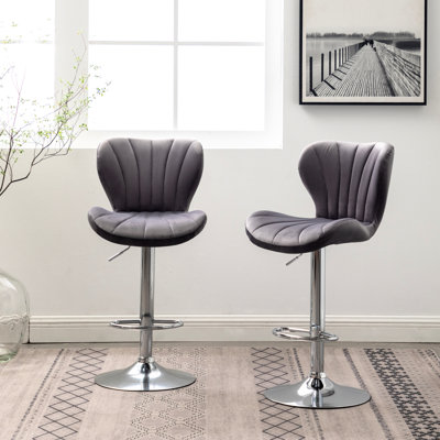 Of 2 Gray Adjustable Swivel Bar Stools - Thick Foam Padded Seat, 360 Rotation, Gas Lift Adjustment, Comfortable Design In Gray, 2, Upholstered With Luxury Fabric, Degree Gas-Lift Height Fashionable