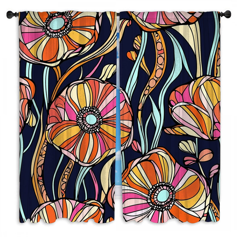 Motif de rideaux de fenêtre à motif floral transparent et obscurcissant - 2 panneaux, Obscurcissement de chambre