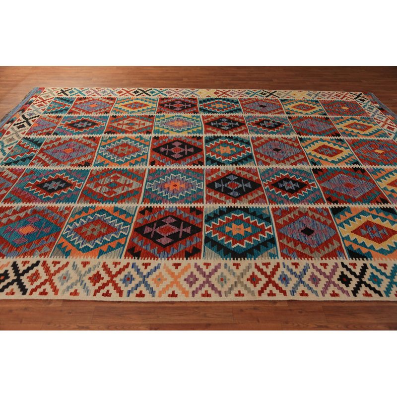 Tapis oriental géométrique All-Over Kilim 9 x 11