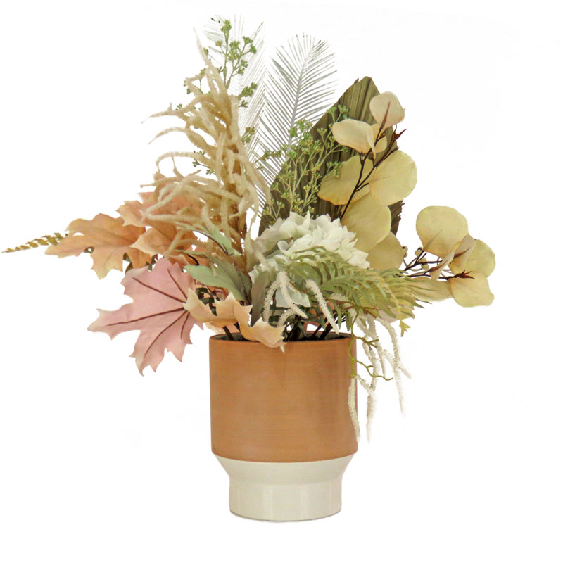 32" Green and Beige Artificial Palm and Fern in Ceramic Pot