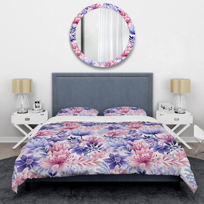 Violet Floral Garden Pattern Floral Duvet Cover