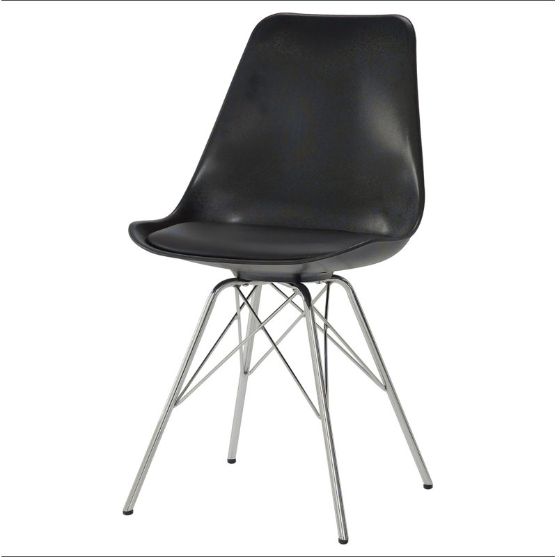 Chaise de salle à manger rembourrée noire et chromée (ensemble de 2)