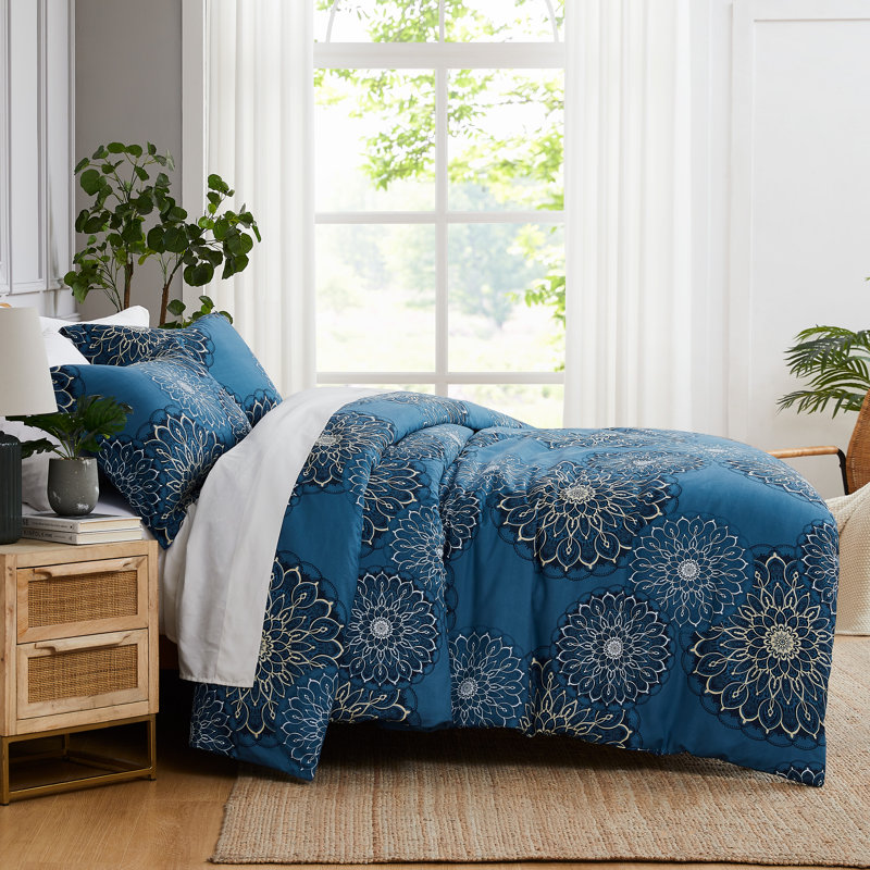 Blue Twin Reversible Microfiber Comforter Set