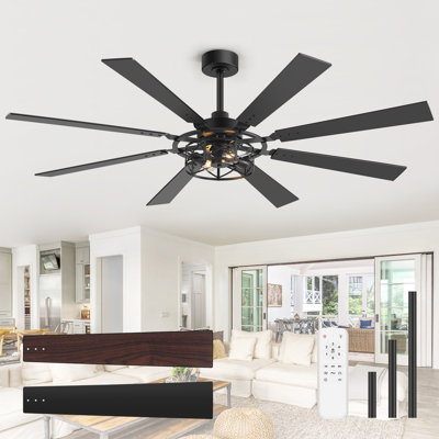 52"/65" Black Ceiling Fans With Lights-Indoor Ceiling Fan With Light And Remote, 8 Blade,DC Reversible Modern Ceiling Fan For Bedroom