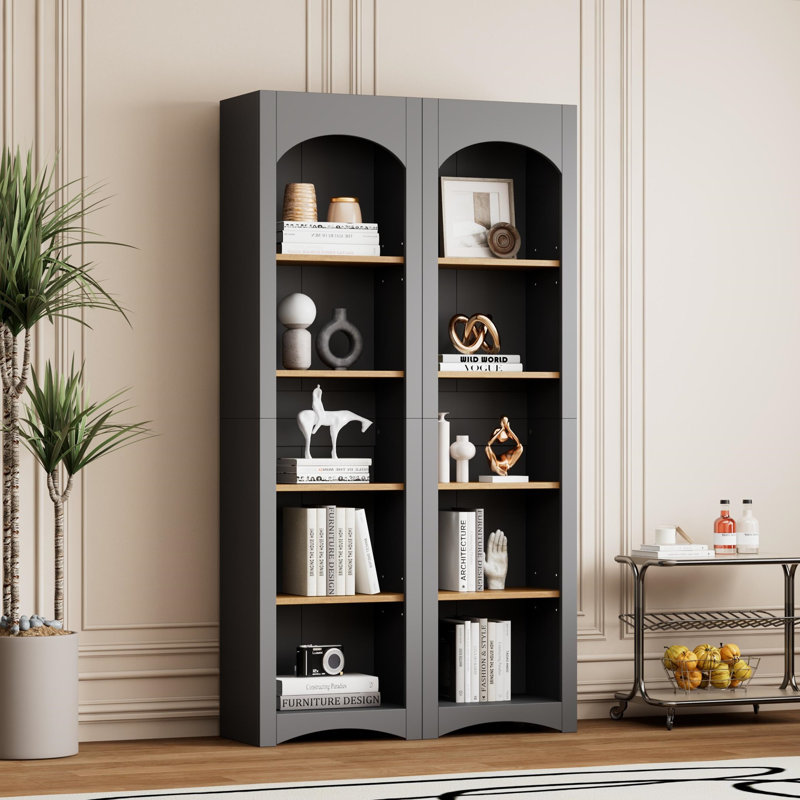 Free Standing 5 Tier Bookcase(Set of 2), Gray