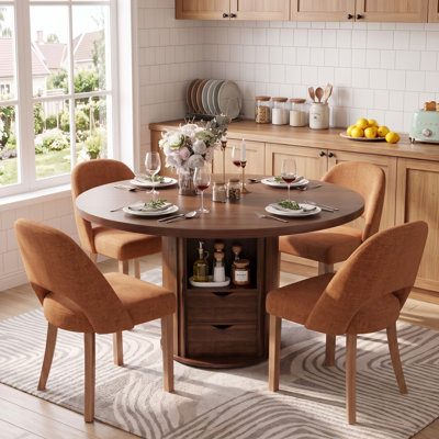 47.2" Round Dining Table Set For 4-6 People, Dining Room Table With Pedestal Base, Circle Kitchen Table For Kitchen, Living Room