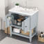 Lavabo de salle de bain moderne élégant en céramique avec structure ouverte en bois massif et tablette de porte-860603000-860603001