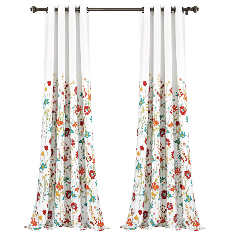 Clarissa Floral Turquoise Tangerine Polyester Blackout Curtain Panels