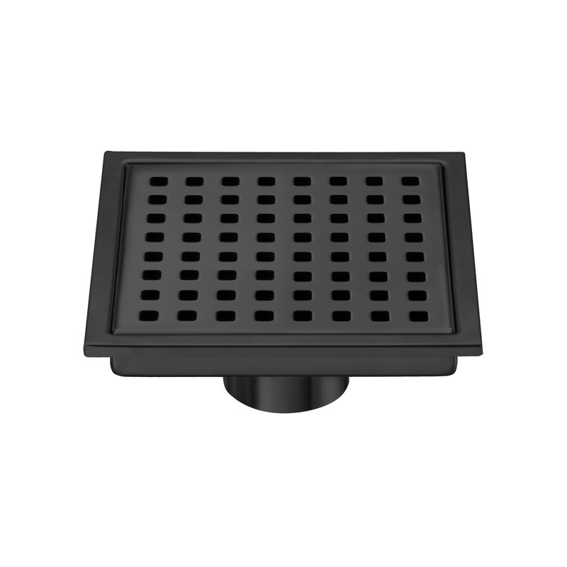 FlowGuard 6" Matte Black square grid drain, Matte Black