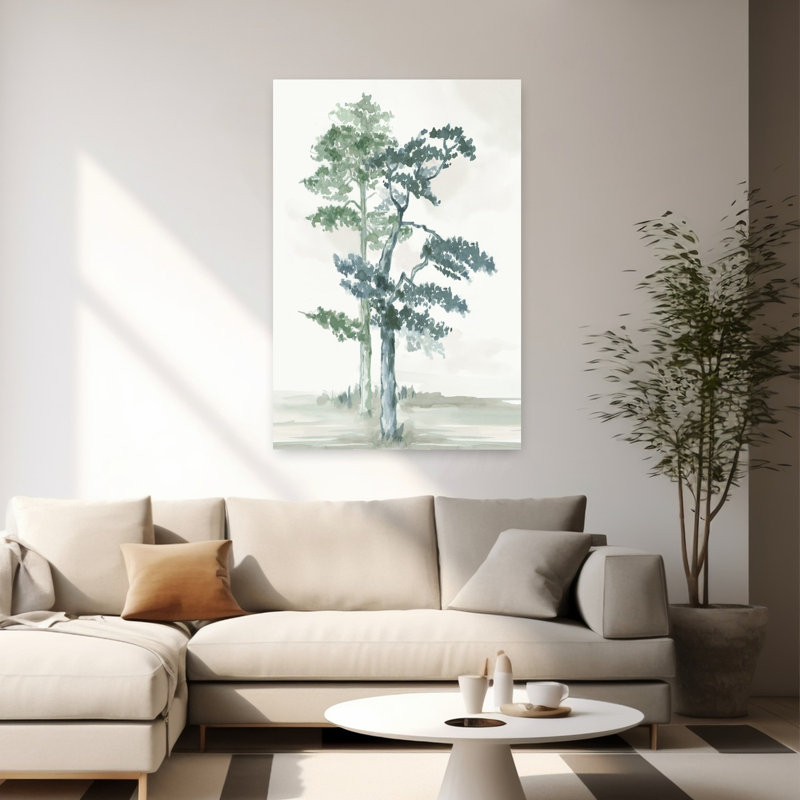 «Misty Forest Serenity II Abstract Contemporary Landscape Nature», art mural, H 60 po x l 40 po