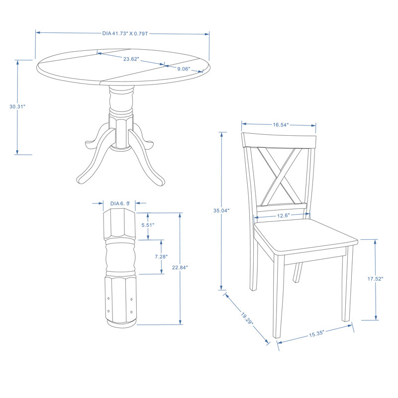 Kwon Solid Wood Top Pedestal Dining Set, Dark Walnut, Dark Walnut, 3 Piece Dining Set