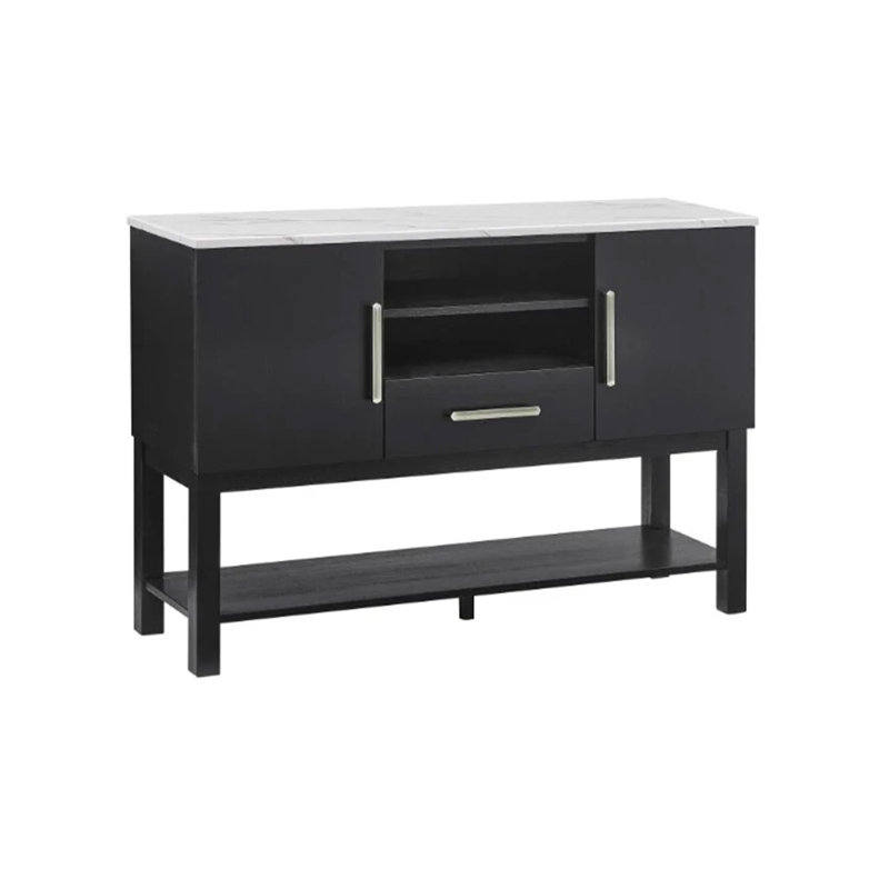 Amber Sideboard Buffet Server Cabinet, 2 Cabinets And 2 Shelves, Black